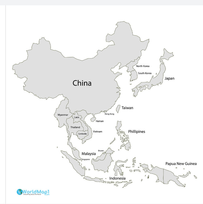 South East Asian Countries Map with Taiwan